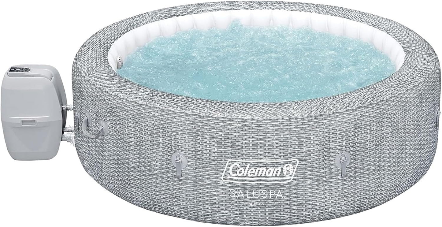 Coleman SaluSpa AirJet 7 Person Inflatable Hot Tub Round Portable Outdoor Spa with 180 Soothing AirJets and Insulated Cover, Gray, Sicily (Standard)