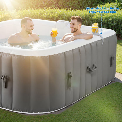 73 inch 4-6 Person Inflatable Hot Tub Spa with Control Panel, Outdoor Portable Hottub with 130 Jets, Insulated Tub Cover and Floor Protector, Temperature up to 104°F, Gray