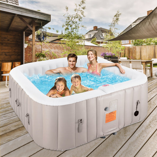 4-6 Person Outdoor Portable Inflatable Heated Hot Tub with 130 Bubble Jets, Square Inflatable Heated Pool Spa with Insulated Cover, Insulated Cover and Carry Bag