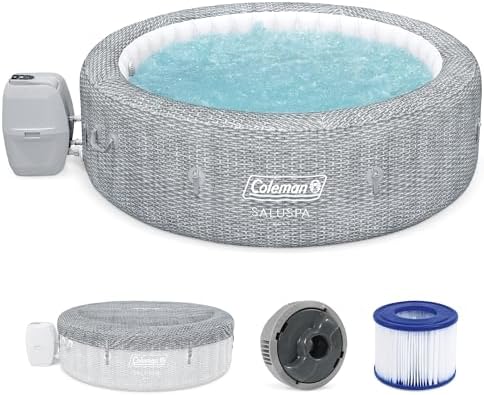 Coleman SaluSpa AirJet 7 Person Inflatable Hot Tub Round Portable Outdoor Spa with 180 Soothing AirJets and Insulated Cover, Gray, Sicily (Standard)