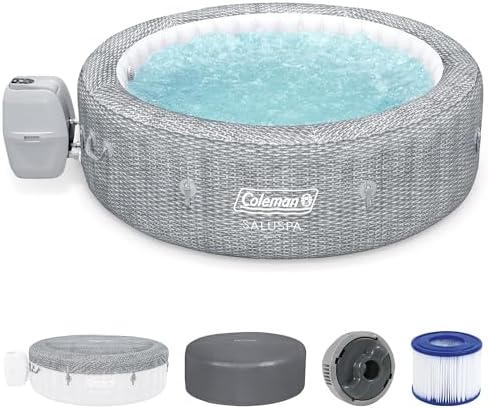 Coleman SaluSpa AirJet 7 Person Inflatable Hot Tub Round Portable Outdoor Spa with 180 Soothing AirJets and Insulated Cover, Gray, Sicily (Standard)