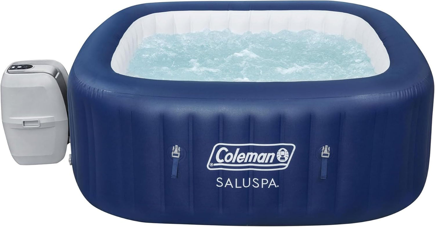 Coleman Atlantis AirJet Large Square 4 to 6 Person Inflatable Hot Tub Portable Outdoor Spa with 140 AirJets and EnergySense Cover, Blue