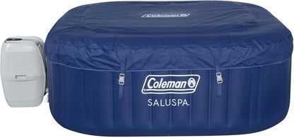 Coleman Atlantis AirJet Large Square 4 to 6 Person Inflatable Hot Tub Portable Outdoor Spa with 140 AirJets and EnergySense Cover, Blue
