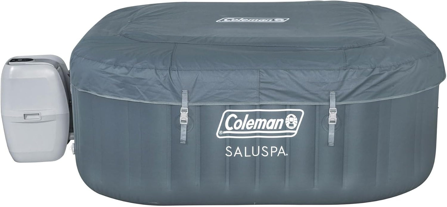 Coleman SaluSpa AirJet 4 to 6 Person Inflatable Hot Tub Square Portable Outdoor Spa with 140 Soothing AirJets and Insulated Cover, Gray