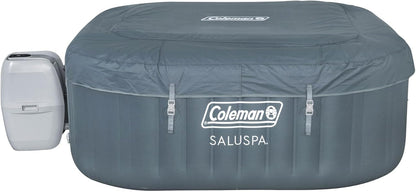 Coleman SaluSpa AirJet 4 to 6 Person Inflatable Hot Tub Square Portable Outdoor Spa with 140 Soothing AirJets and Insulated Cover, Gray