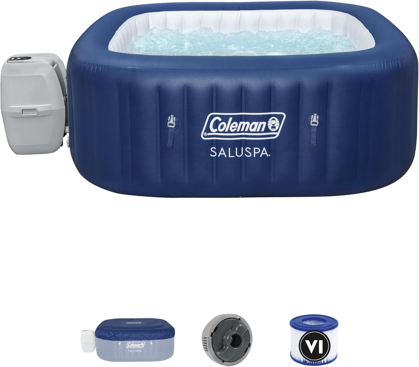 Coleman SaluSpa AirJet 4 to 6 Person Inflatable Hot Tub Square Portable Outdoor Spa with 140 Soothing AirJets and Insulated Cover, Gray