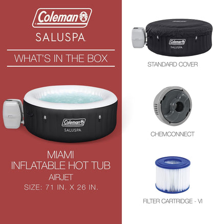 Coleman SaluSpa Miami AirJet 2 to 4 Person Round Inflatable Hot Tub Portable Outdoor Spa with 120 Soothing AirJets and Insulated Cover, Black