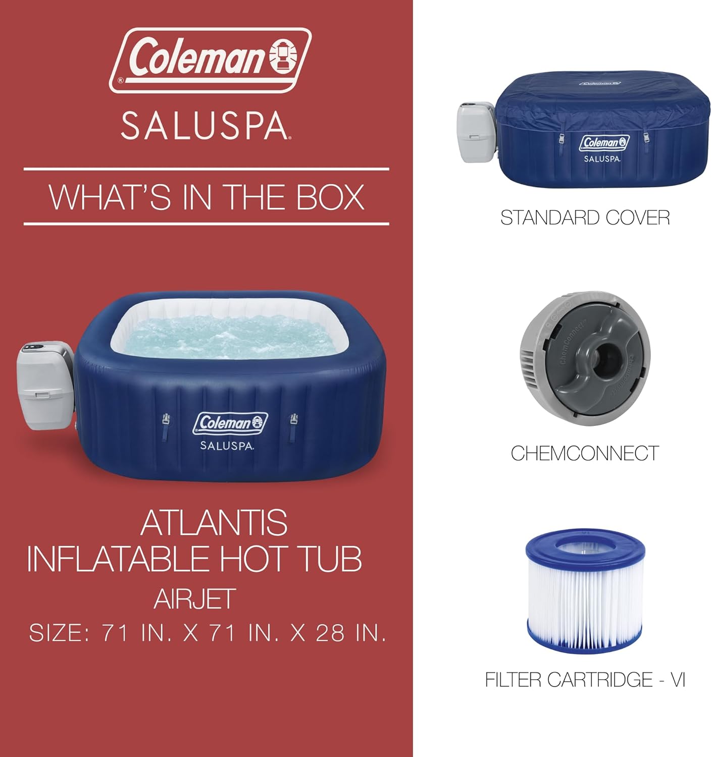 Coleman SaluSpa AirJet 4 to 6 Person Inflatable Hot Tub Square Portable Outdoor Spa with 140 Soothing AirJets and Insulated Cover, Gray