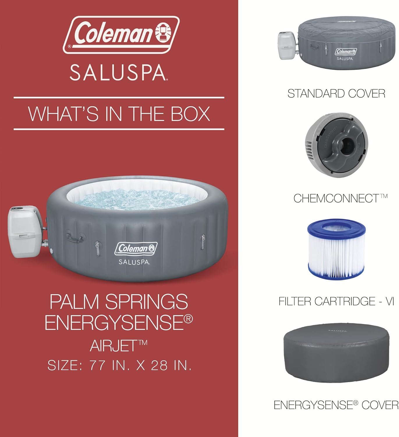 Bestway Coleman Palm Springs 4 to 6 Person EnergySense Smart AirJet Plus Inflatable Hot Tub Outdoor Spa with 140 AirJets and Insulated Cover