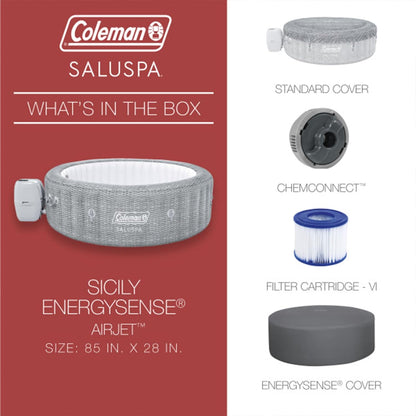 Coleman SaluSpa AirJet 7 Person Inflatable Hot Tub Round Portable Outdoor Spa with 180 Soothing AirJets and Insulated Cover, Gray, Sicily (Standard)