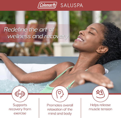 Coleman SaluSpa Miami AirJet 2 to 4 Person Round Inflatable Hot Tub Portable Outdoor Spa with 120 Soothing AirJets and Insulated Cover, Black