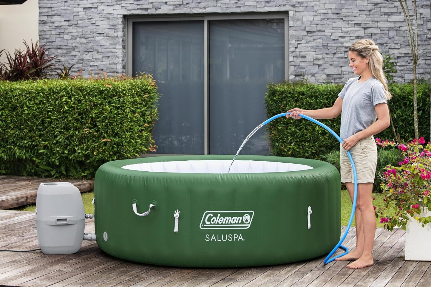 Coleman Tahiti EnergySense AirJet Inflatable Hot Tub Spa (71" x 26") | Portable Hot Tub with 2 Covers (1 Energy-Efficient Thermal Cover and 1 Standard Cover) | Fits Up to 2-4 Persons | Grey