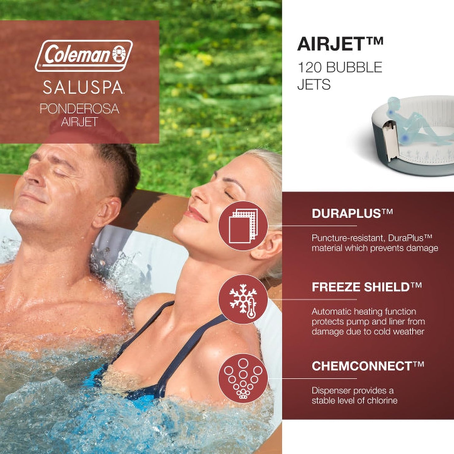 Coleman SaluSpa Miami AirJet 2 to 4 Person Round Inflatable Hot Tub Portable Outdoor Spa with 120 Soothing AirJets and Insulated Cover, Black