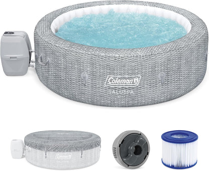 Coleman SaluSpa AirJet 7 Person Inflatable Hot Tub Round Portable Outdoor Spa with 180 Soothing AirJets and Insulated Cover, Gray, Sicily (Standard)