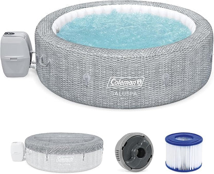 Coleman SaluSpa AirJet 7 Person Inflatable Hot Tub Round Portable Outdoor Spa with 180 Soothing AirJets and Insulated Cover, Gray, Sicily (Standard)