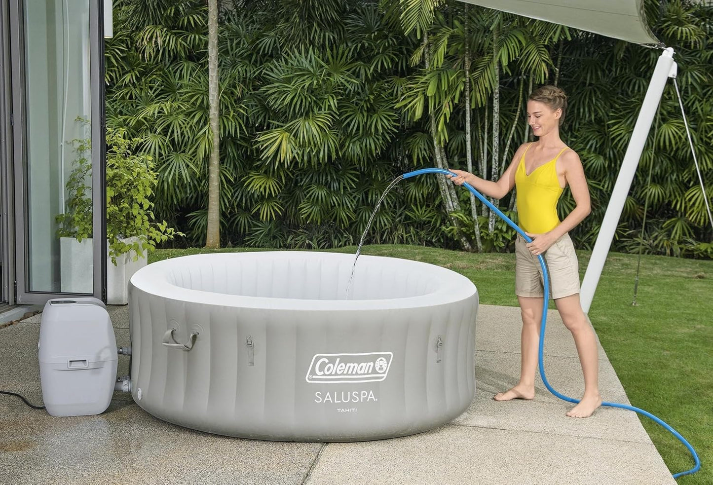 Bestway Coleman Palm Springs 4 to 6 Person EnergySense Smart AirJet Plus Inflatable Hot Tub Outdoor Spa with 140 AirJets and Insulated Cover