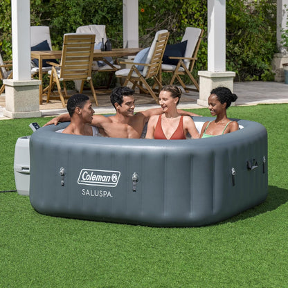 Coleman Atlantis AirJet Large Square 4 to 6 Person Inflatable Hot Tub Portable Outdoor Spa with 140 AirJets and EnergySense Cover, Blue