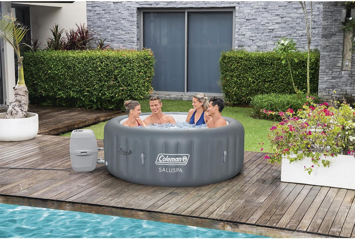 Coleman Tahiti EnergySense AirJet Inflatable Hot Tub Spa (71" x 26") | Portable Hot Tub with 2 Covers (1 Energy-Efficient Thermal Cover and 1 Standard Cover) | Fits Up to 2-4 Persons | Grey