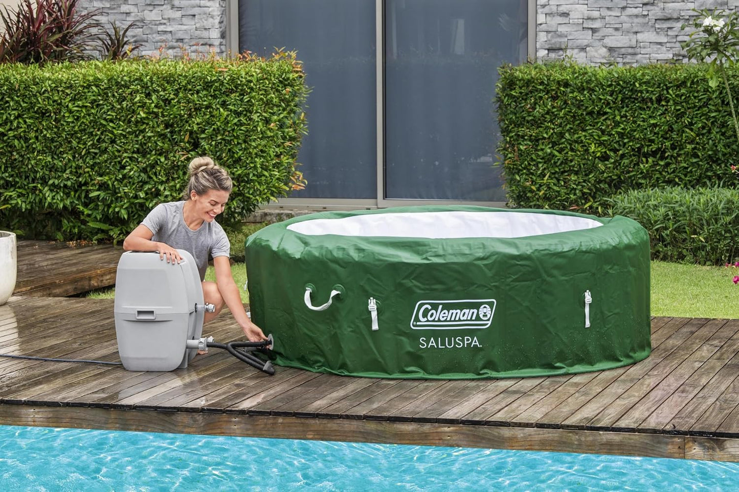 Coleman Tahiti EnergySense AirJet Inflatable Hot Tub Spa (71" x 26") | Portable Hot Tub with 2 Covers (1 Energy-Efficient Thermal Cover and 1 Standard Cover) | Fits Up to 2-4 Persons | Grey
